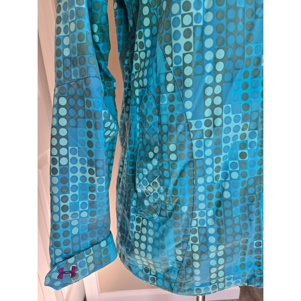 Under Armour Women S Teal Blue Geometric Dot Print Hooded Ski Jacket Pockets - Picture 6 of 16